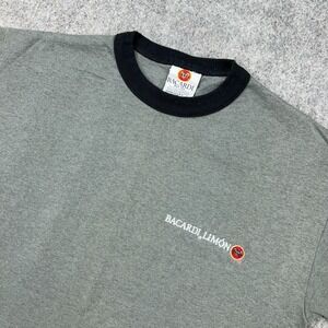 VTG Bacardi Shirt Mens Medium Gray Limon Rum Promo Graphic Ringer Tee 90s‎ USA